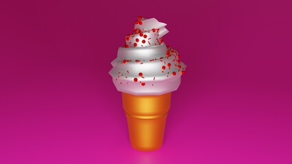 3d rendering ice cream with cherry 