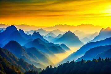 Fototapeta premium Abstract Minimalist Landscape with Blue Mountains and Yellow Valleys for Art and Nature Lovers