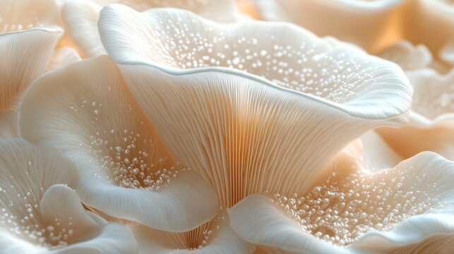 A cluster of white mushrooms with a fuzzy texture