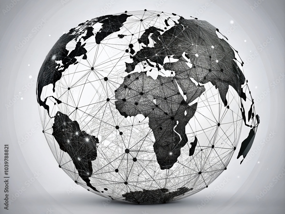 Poster abstract planet earth globe map concept with black lines and dots for modern design and digital art 