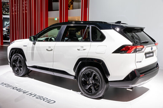 Toyota RAV4 hybrid car showcased at the Paris Motor Show. 