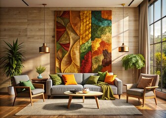 Abstract Quilted Wall Hanging in Earth Tones - Modern Textile Art for Contemporary Home Decor