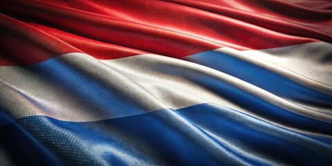 A detailed close-up of the Dutch flag showcasing vivid colors and intricate textures, perfect for stock photography, capturing the essence of national pride and heritage.