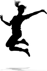 A happy woman jumping for joy in mid air silhouette person concept