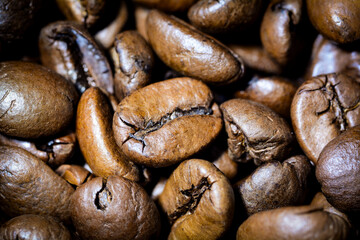 Simple close-up of coffee beans without people.