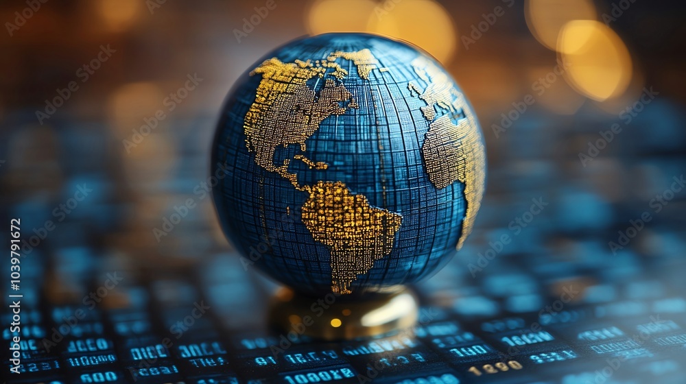 Poster global finance concept with globe and data background