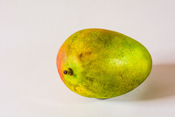 Ripe single mango fruit studio photo isolated with text space