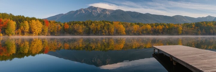 Obraz premium dock on lake with mountain in the background