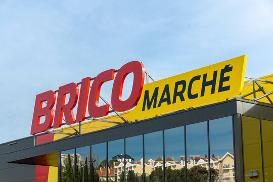 Lisbon, Portugal. 11 December 2023. Bricomarche logo sign. Brico march&eacute; offer decorating, DIY, materials, gardening and pet products lines.