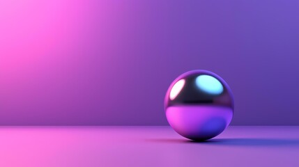 A metallic sphere sits on a purple surface, casting a shadow.