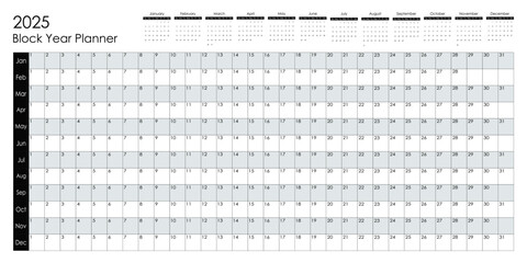 2025 Block year planner.  Vector design.