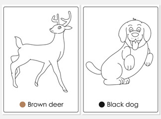 deer and dog coloring page sheet activity vector illustration