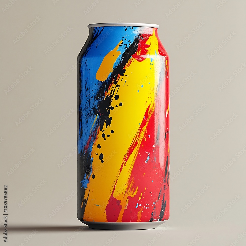 Poster closeup view of an empty soda can its vibrant colors and brand logo still visible but showing signs 