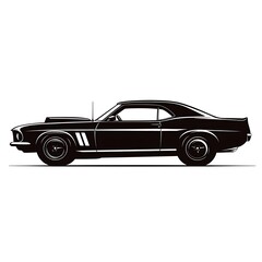 Obraz premium Silhouette of a classic black muscle car with a powerful engine.