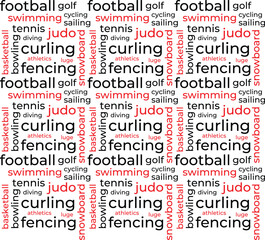 Word cloud template about sport in English language. Conceptual vector background