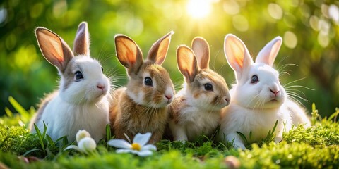 Fototapeta premium Adorable Group of Cute Bunny Rabbits for Animal Lovers and Petting Concepts