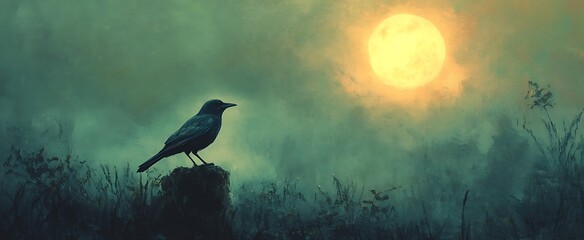 Bird sitting on wood in the Sky

