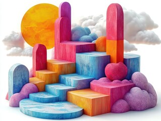 colorful abstract shapes float against a minimalist background, creating a striking 3d render with a playful balance of hues and forms that invite contemplation and visual delight