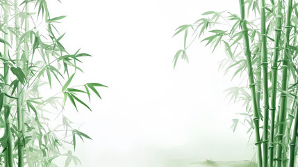 Naklejka premium Bamboo leaves framing a serene white background, ideal for relaxation and mindfulness.