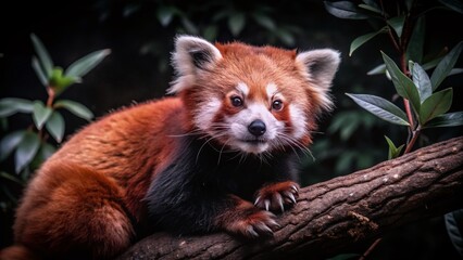 Fototapeta premium Adorable Red Panda Climbing Tree Branches on a White Background for Nature and Wildlife Themes