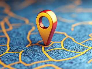 3D map pin symbol placed on road map