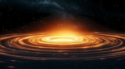 Obraz premium A swirling vortex of light in space, glowing with an orange hue, against a dark background sprinkled with stars.