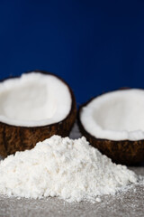 Natural Organic Coconut Gluten Free Flour on a Blue Background