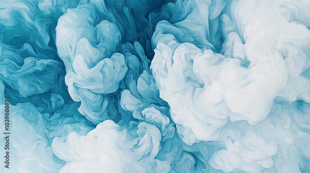 Poster a mesmerizing blend of soft blue and white hues creating a dreamy abstract cloud pattern. perfect fo