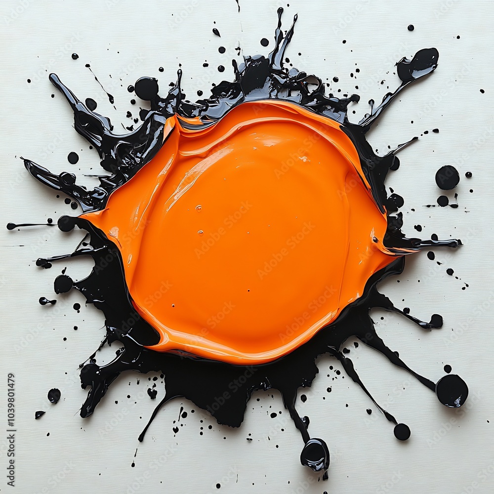 Poster creative representation of orange black tar stain showcasing thick texture on a pristine white backg