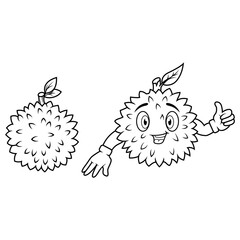 Cartoon cute durian fruit giving thumbs up line art