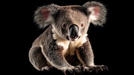 Fototapeta premium A close-up of a koala sitting against a black background.