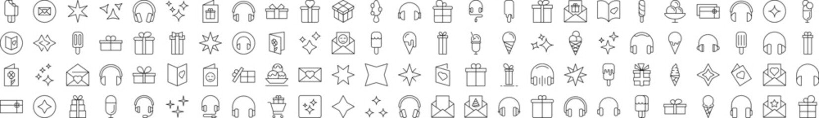 Party, Holiday, Headphones, Postcard Line Icon Collection. Editable Stroke. Minimalistic Linear Pictogram for Design of Cards, Apps, Banners, Posts