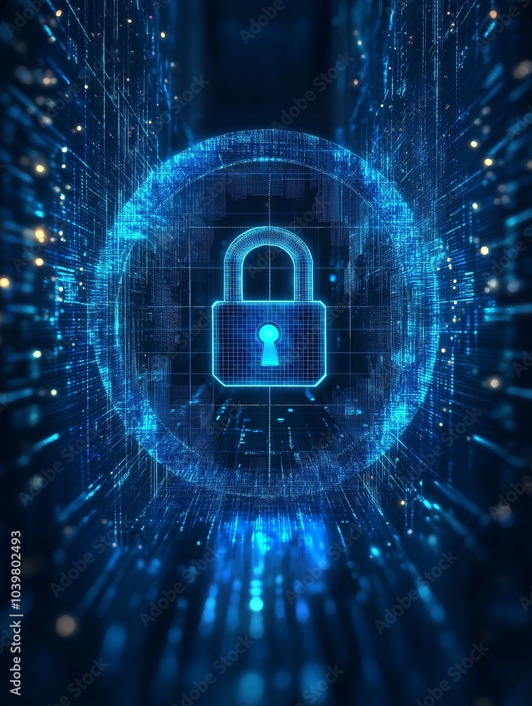 Poster digital padlock protecting data stream inside a server room