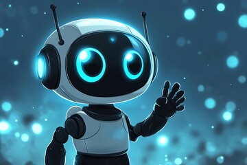 Friendly Waving Robot Cartoon Illustration