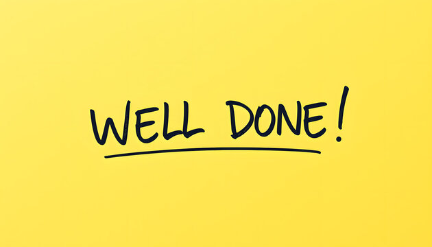 WELL DONE text on yellow sticky on board background isolated with white highlights, png