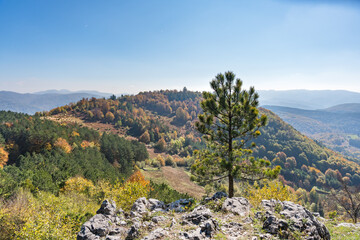 Fototapeta premium Nature and viewpoints of the mountain Bobija in Western Serbia, near the town of Valjevo. A nature reserve with hiking trails, landscape and a natural background.