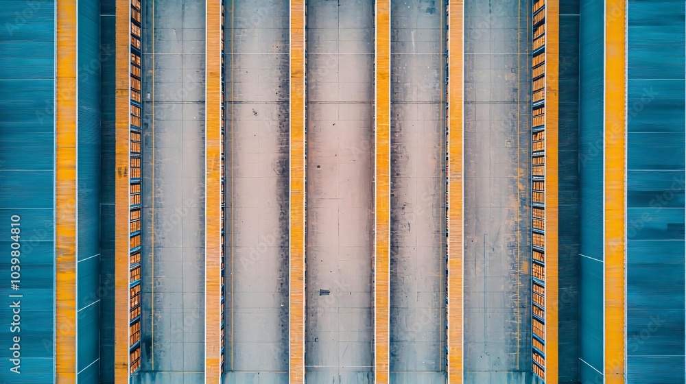Poster aerial view of colorful lines and shapes, showcasing modern architectural design and artistic expres