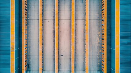 Obraz premium Aerial view of colorful lines and shapes, showcasing modern architectural design and artistic expression in vibrant colors.