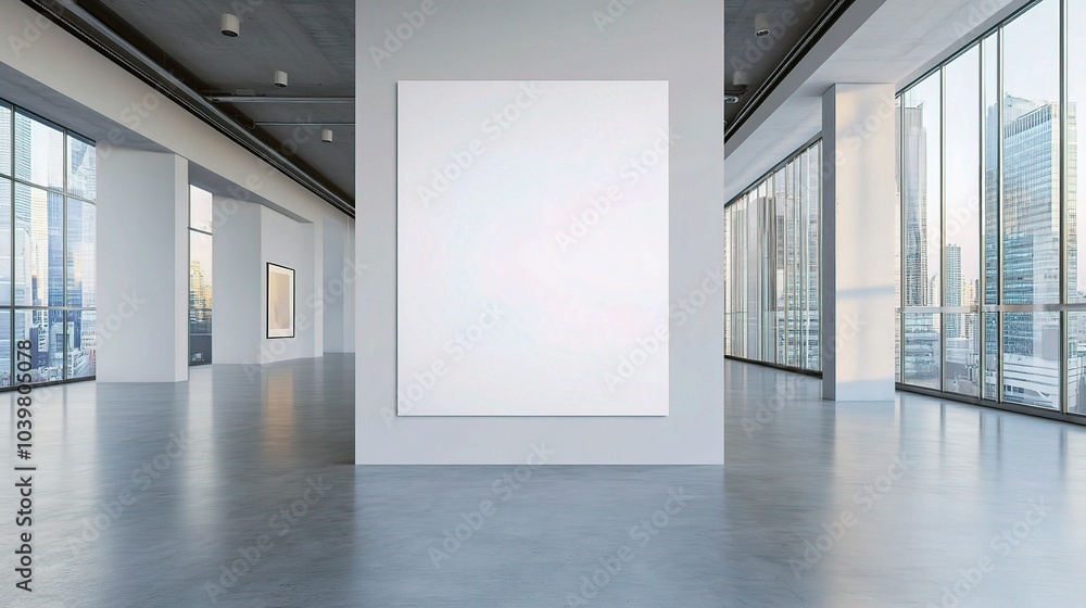 Sticker Minimalistic Art Gallery Interior with Empty Canvas