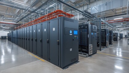Naklejka premium Modern server room with advanced data storage technology
