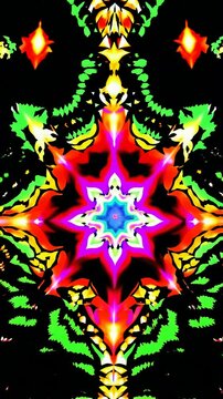 Mandala lumineux psych&eacute;d&eacute;lique aux couleurs vives sur fond noir