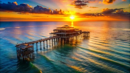 Obraz premium Aerial View of Brighton West Pier at Sunset - Ruins by the Sea