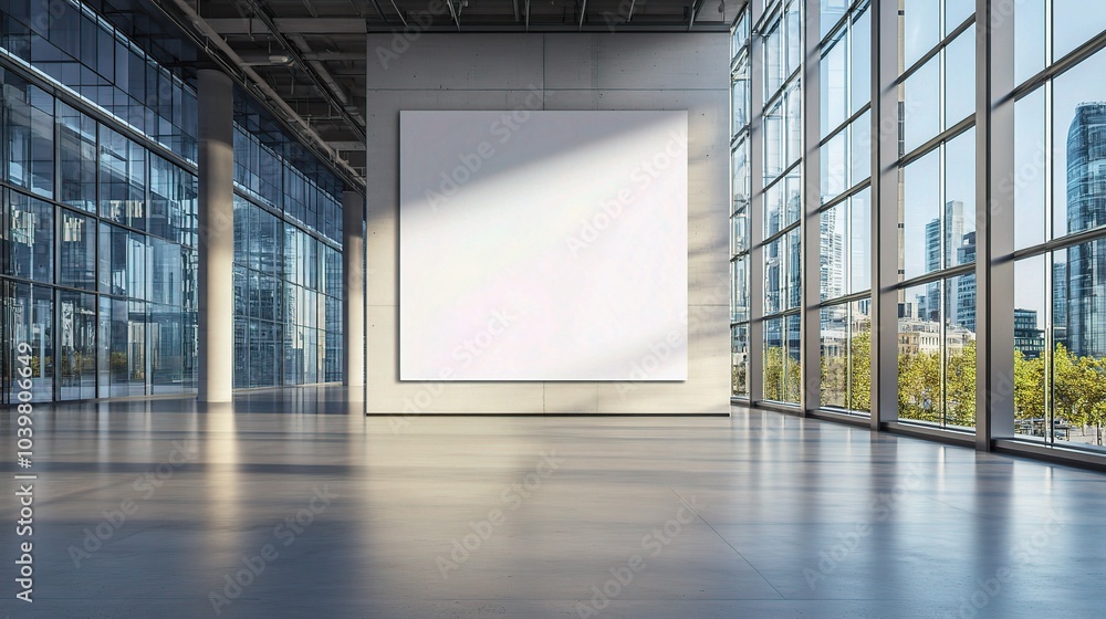 Poster modern gallery space with blank canvas for art display