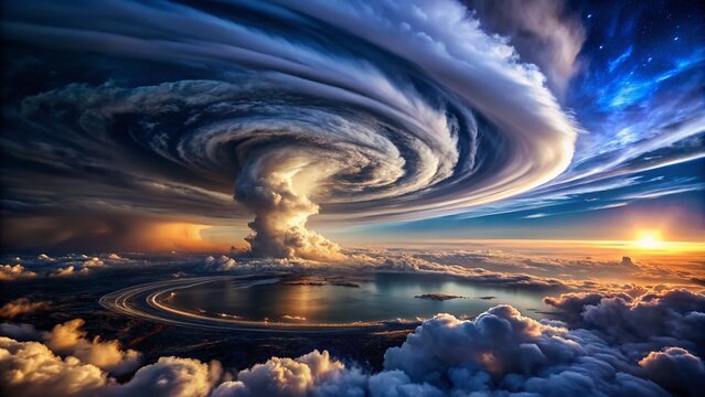 Aerial View of Cyclone Formation with Tornado in Satellite Imagery for Weather Analysis and Research