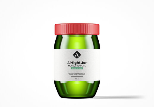 Airtight Green Glass Jar Mockup