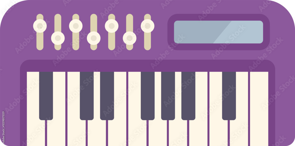 Aufkleber purple synthesizer keyboard with white keys and a digital interface is creating electronic music