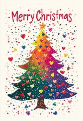 Christmas card with christmas tree illustration and text Merry Christmas 