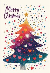 Christmas card with christmas tree illustration and text Merry Christmas 
