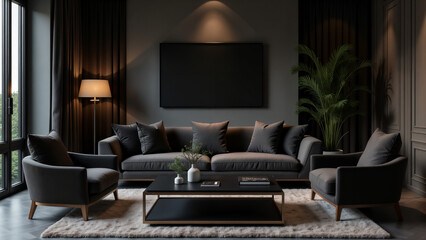 An Elegant Composition of Black and Brown Furniture in a Sophisticated Room