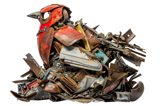 Nature-Inspired Recycled Scrap Metal Sculpture: Connecting Art with the Environment Isolated on Transparent Background